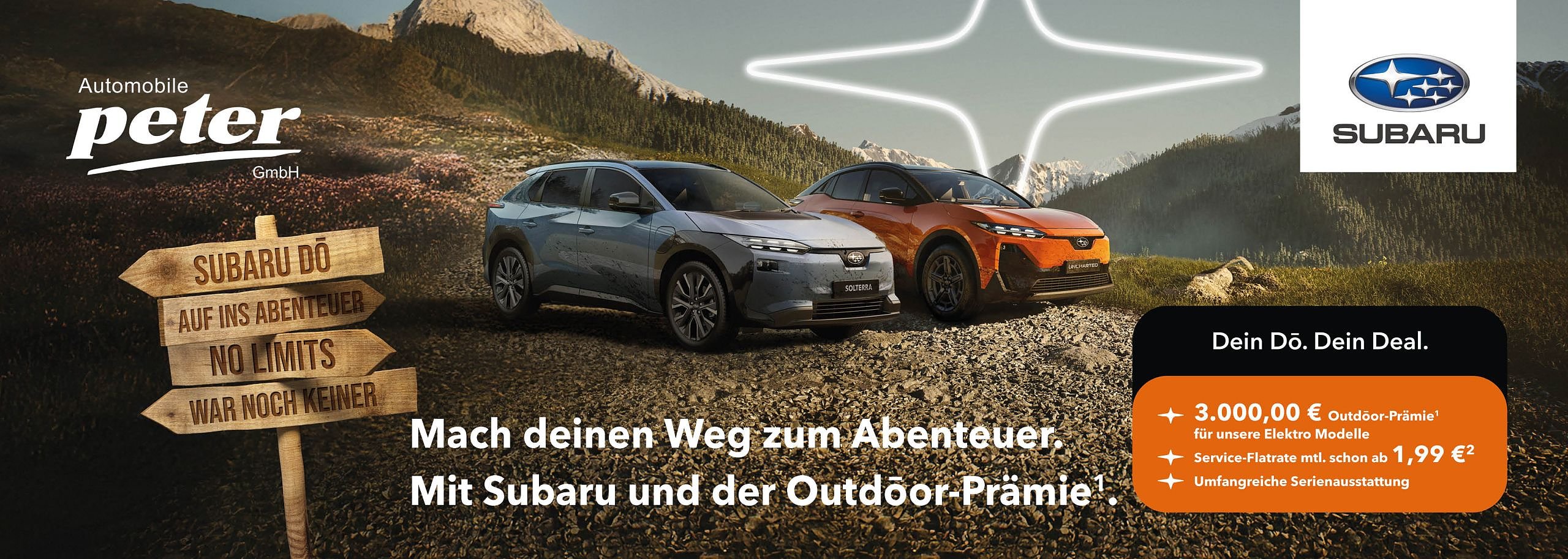 Mach deinen Weg zum Abenteuer. Mit Subaru und der Outdoor-Pr&auml;mie&sup1;.