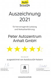 Urkunde Autoscout24 f&uuml;r die Peter Autozentrum Anhalt GmbH