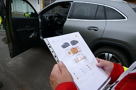 Das Rettungsdatenblatt, auch Rettungskarte genannt, zeigt alle Bauteile, von denen eine Gefahr ausgehen k&ouml;nnte.