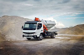 	Robust, effizient und batterieelektrisch: Daimler Truck-Tochter FUSO präsentiert auf der bauma 2022 den Next Generation eCanter mit Abrollkipper für die Baubranche (Foto: Daimler Truck AG)