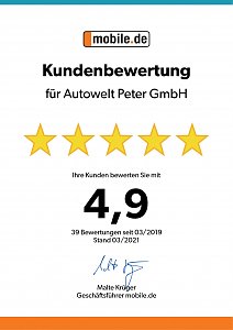 Urkunde mobile.de für die Autowelt Peter GmbH
