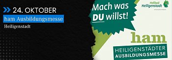 Grafik zur 'ham Heiligenstädter Ausbildungsmesse' 2025 mit Termin und Ortsangabe (Stadt Heiligenstadt)