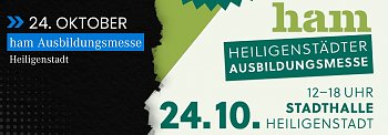 Grafik zur 'ham Heiligenstädter Ausbildungsmesse' 2025 mit Termin und Ortsangabe (Stadt Heiligenstadt)