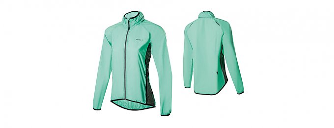 Leichte gr&uuml;ne Damen oder Herren-Windjacke von vorne und hinten dargestellt.